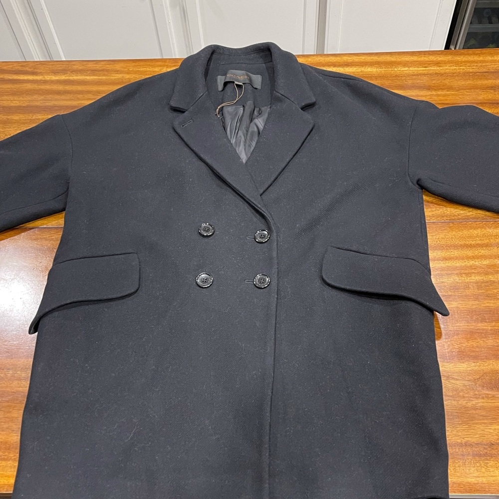 Coach Women’s Wool Blend Oversized Boxy Black Peacoat 3/4 Sleeves Sz L